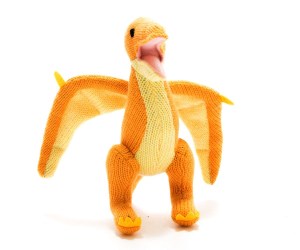 Yellow Pterodactyl Dinosaur Baby Rattle with Wings